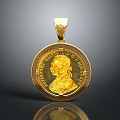 Golden Coin Shaped Pendant With Portrait Inscription And Top Diamond Decoration
