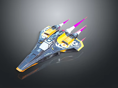 Futuristic Yellow And Black Spaceship With Pink Thrusters And Sleek Design 3d model