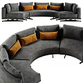 Modern Curved Sectional Sofa With Gray Upholstery And Orange Cushions