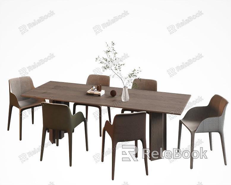 Table Long Table Cream Style Dining Table Six-seat Dining Table and Chair Cream Style Dining Room model