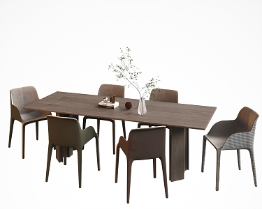 Table Long Table Cream Style Dining Table Six-seat Dining Table and Chair Cream Style Dining Room 3d model