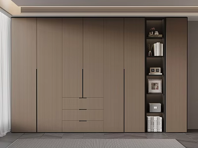 Modern Light Wood Wardrobe With Drawers Open Shelves And Books Decorations 3d model