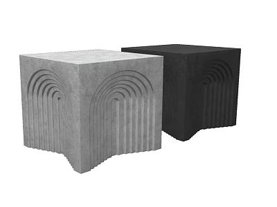 Modern Gray and Black Concrete Side Tables Featuring Arched Groove Design Details 3d model