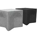 Modern Gray and Black Concrete Side Tables Featuring Arched Groove Design Details
