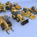 Various Functional Utility Vehicles Models Including Excavators Dump Trucks And Loaders 3d model