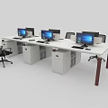 Modern Office Desk Setup With Computer Chair Shelves And Multiple Workspace Designs 3d model