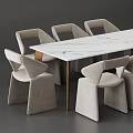 Elegant Modern Dining Table Set With White Marble Top And Upholstered Grey Chairs 3d model