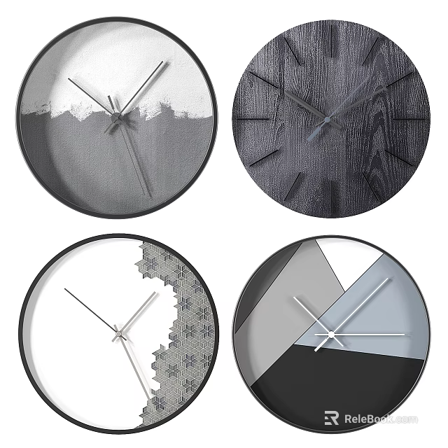 Stylish Round Wall Clocks Featuring Diverse Patterns Wood Texture And Modern Designs 3d model 
