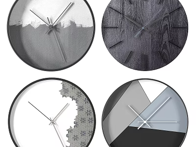 Stylish Round Wall Clocks Featuring Diverse Patterns Wood Texture And Modern Designs 3d model
