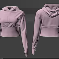 Pink Cropped Hoodie Front And Back View With Ribbed Hem And Cuffs