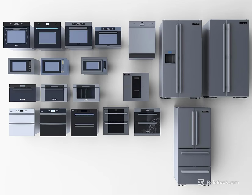 Modern Kitchen Appliances Collection Featuring Refrigerators Ovens Microwaves And Dishwashers 3d model