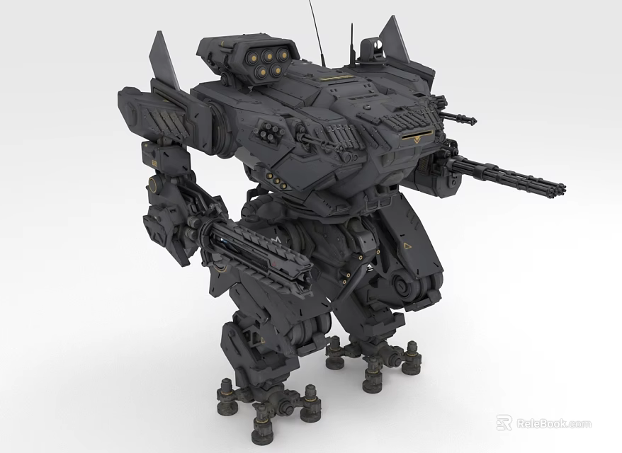 Advanced Mechanical Battle Mech Featuring Heavy Weaponry Multiple Cannons And Armored Structure 3d model 