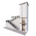 Modern Elevator Building Structure Exterior With Staircase And White Wall Design 3d model