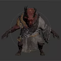 Mythical Fantasy Animal With Red Horned Head Tattered Clothing And Sharp Claws Standing