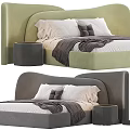 Modern Bed With Upholstered Headboard Gray Brown Colors Bedside Table And White Pillows