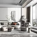 Modern Living Room Interior With Beige Sofa Accent Chair Pillows And Marble Floor