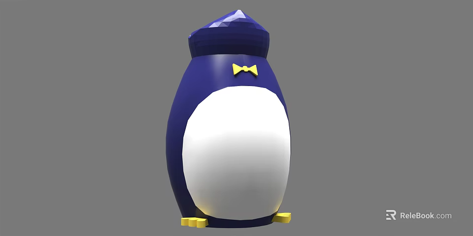 Cute Penguin Shaped Public Facility With Blue White Body Yellow Bow Tie And Feet 3d model 