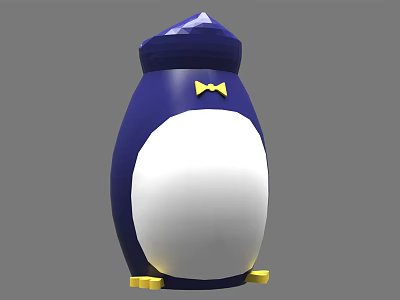 Cute Penguin Shaped Public Facility With Blue White Body Yellow Bow Tie And Feet 3d model