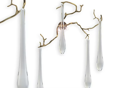 Modern Branch Like Wall Lamp With Golden Metal And Crystal Pendants 3d model