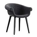 Modern Gray Fabric Accent Chair With Curved Armrests And Black Wooden Legs