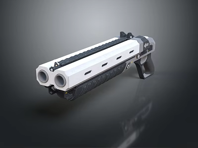 Double Barrel Gun With White And Black Tactical Modern Firearm Design 3d model