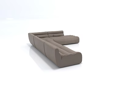 Modern L Shaped Sofa Set in Beige Fabric with Smooth Lines and Simple Design 3d model