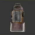 Vintage Copper Metal Weapon With Rustic Texture Round Openings Grilled Square Panel And White Base
