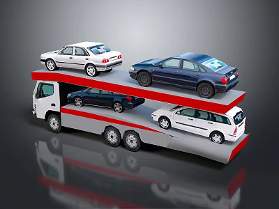 Car Transporter Vehicle Carrier With Multiple Cars On Multi Level Decks 3d model