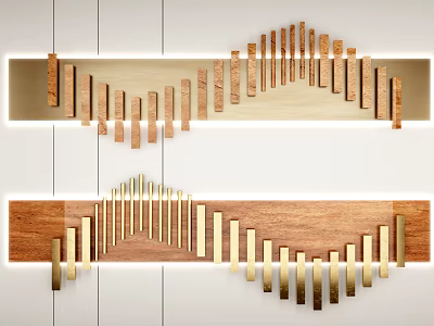 Modern Wall Decor With Wooden And Golden Striped Geometric Wave Design 3d model