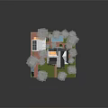 Single Family House With White Exterior Gabled Roof Green Lawn And Red Brick Pathway