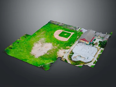 Aerial View Of Recreational Area With Baseball Field Green Grass Building And Swimming Pool 3d model