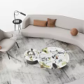 Modern Curved Light Sofa With Patterned Coffee Tables Accent Chair And Decorative Pillows 3d model