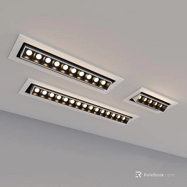 Modern Recessed Spotlights Installation On Ceiling With Warm Bright Light 3d model 