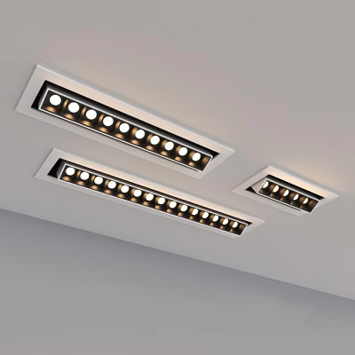 Modern Recessed Spotlights Installation On Ceiling With Warm Bright Light 3d model