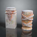 Decorative Stone Columns With Square Ornate Carvings And Cylindrical Twisted Design