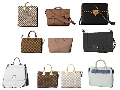 Various Stylish Tote Shoulder Handbags With Checkered Patterns Leather And Colors 3d model