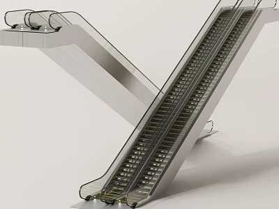 Modern Stainless Steel Escalator For Public Area With Moving Steps And Handrails 3d model