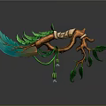 Natural Themed Weapon with Green Leaf Blade Wooden Handle Vines and Roots Decorative Design