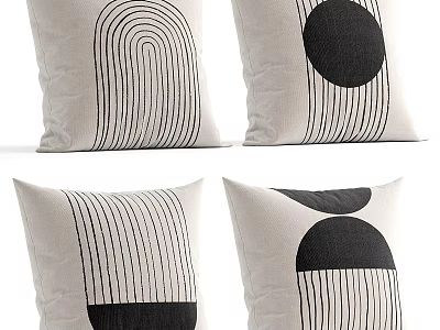 Minimalist Black And White Geometric Pattern Pillows With Lines Circles And Arcs 3d model