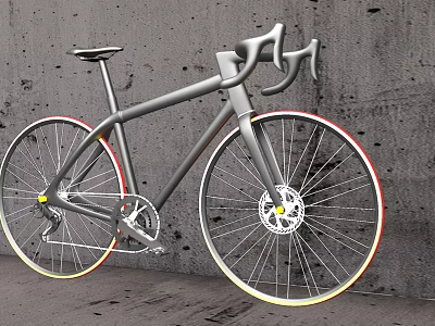 Sleek Silver Road Bicycle With Curved Handlebars Red Yellow Rim Accents Against Gray Wall 3d model