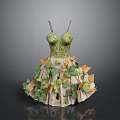 Green Beige Dress With Green Yellow Leaf Decorations For Daily Life Use
