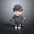 3D Cartoon Character Wearing Gray Beanie Mask Gray Outfit Dollar Sign Cape And White Shoes