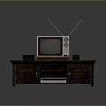 Wooden TV Stand with Vintage TV Antenna Speakers and Storage Drawers