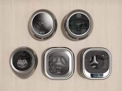 Modern Household Electrical Appliances With Round And Square Metallic Design And Digital Displays 3d model