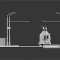 3D Model of Car Driving on Road with Street Lamps in Gray Background