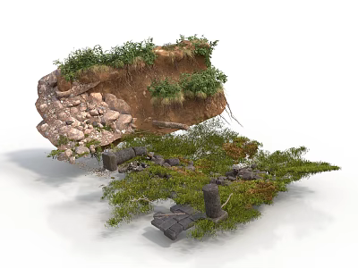 Modern Outdoor Natural Landscape With Rocks Vegetation And Trees 3d model
