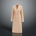 Beige Long Woolen Coat With Double Breasted Design And Lapel Collar 3d model