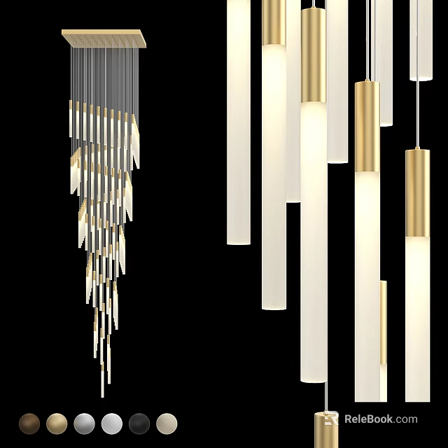 Modern Pendant Lights With Long Cylindrical White Shades And Gold Accents Hanging Design 3d model 