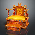 Traditional Chinese Throne Furniture Featuring Golden Seat Dragon Carvings And Decorative Steps