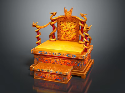 Traditional Chinese Throne Furniture Featuring Golden Seat Dragon Carvings And Decorative Steps 3d model